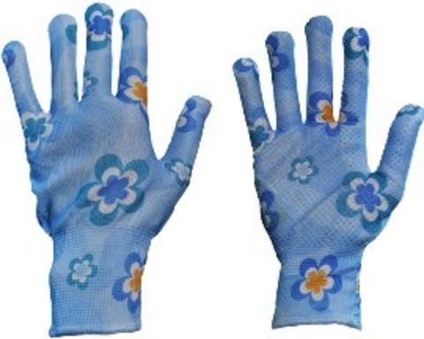 Перчатки садовые, с точечной заливкой голубые, размер S