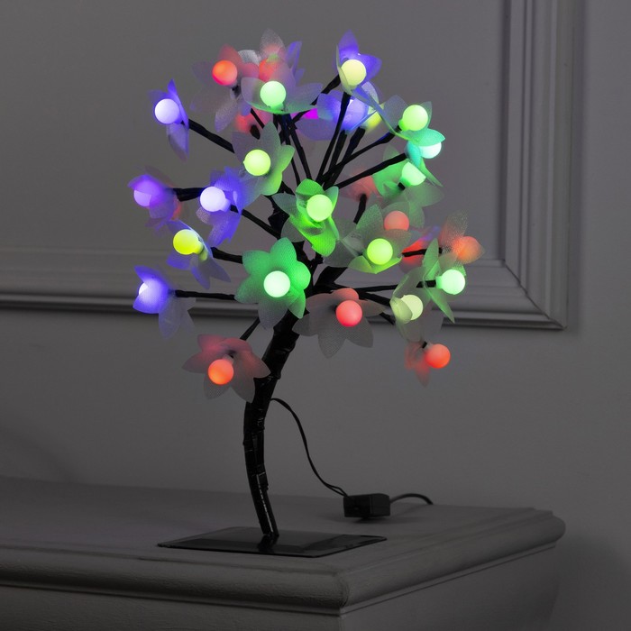 Светодиодный куст Цветы с шариками 30 см, 32 LED, мигание, 220 В, свечение мульти (RG/RB)