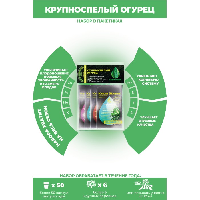

Набор удобрений КАПЛЯ ЖИЗНИ Крупноспелый огурец, 60 мл