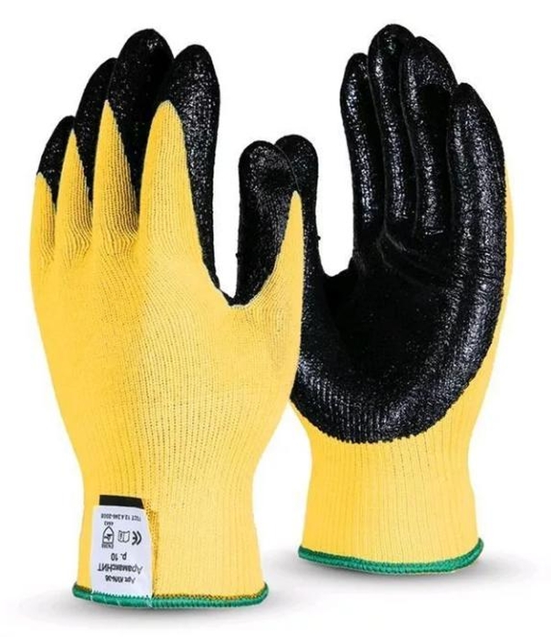Перчатки в черной обливке желтые, размер XL