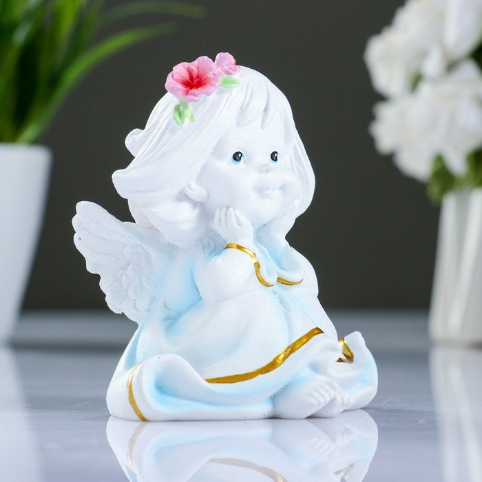 Фигура декоративная Малышка-ангел с цветами в волосах