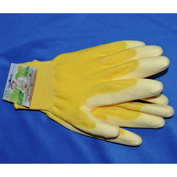 Перчатки садовые c полиуретановым покрытием желтые, размер M