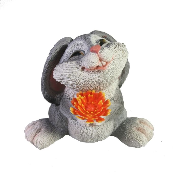 

Декоративная фигура Зайка с цветочком серый, 9,5см