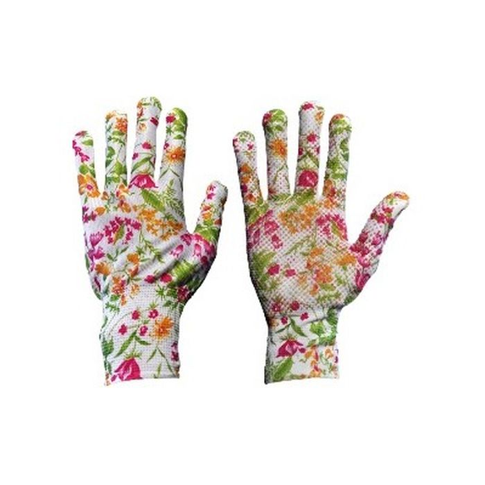 Перчатки садовые с точечной ПВХ заливкой цветочные, размер L - купить с доставкой