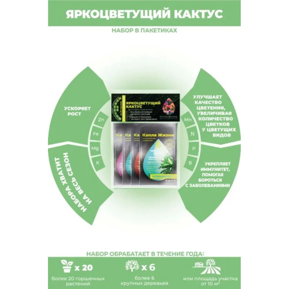 

Набор удобрений КАПЛЯ ЖИЗНИ Яркоцветущий кактус, 60 мл