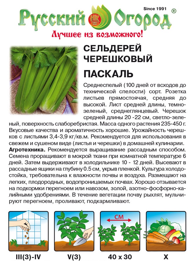 Семена Сельдерей черешковый Паскаль: описание сорта, фото - купить сдоставкой или почтой России