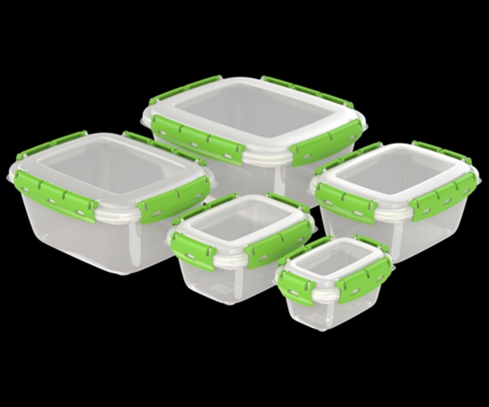 Набор контейнеров герметичных №1, 5шт (0,38л; 0,8л; 1,5л; 2,5л; 3,9л), салатовые зажимы