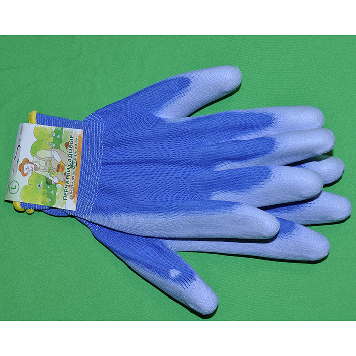 Перчатки садовые c полиуретановым покрытием голубые, размер L