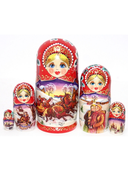 Матрешка Тройка красная