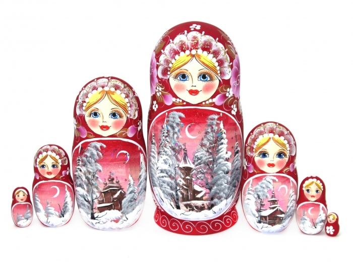Матрешка Пейзаж бордовый