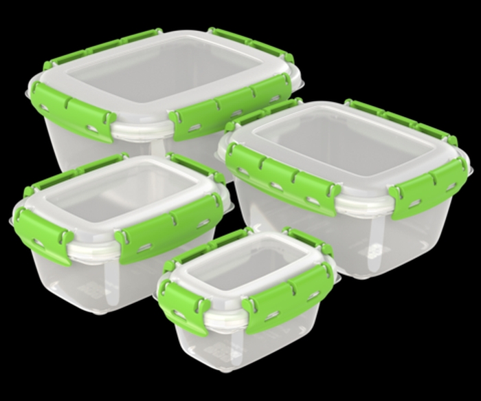 Набор контейнеров герметичных №2, 4шт (0,38л; 0,8л; 1,5л; 2,5л), салатовые зажимы