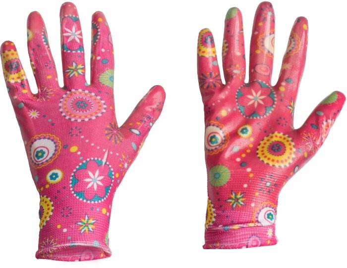 Перчатки хоз нейлоновые с нитриловым покрытием розовый, размер M