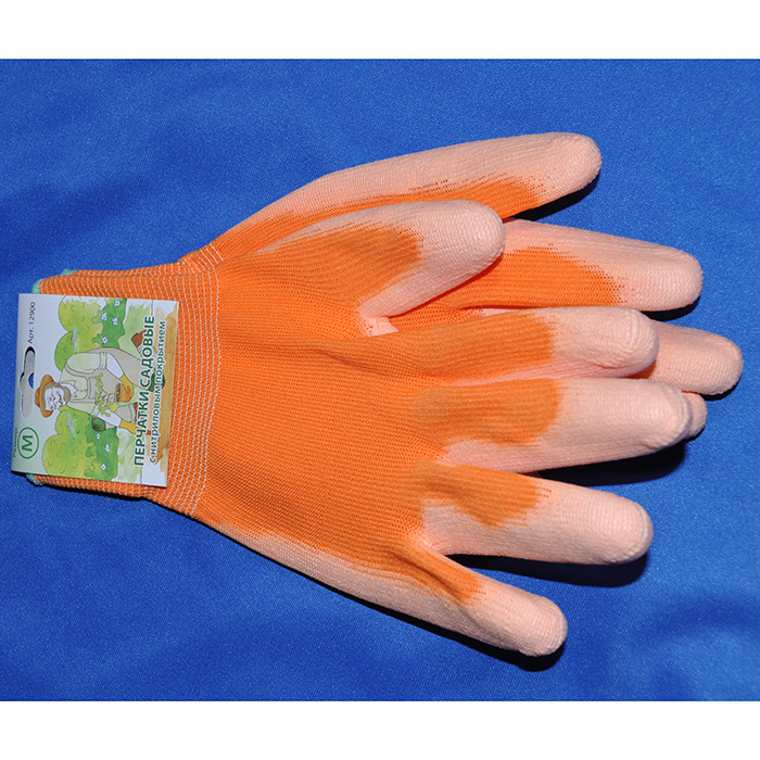 Перчатки садовые с полиуретановым покрытием, оранжевые размер M