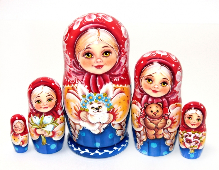 Матрешка Танюша зайчик с венком, 17см