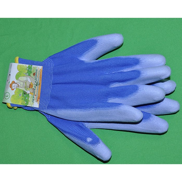 Перчатки садовые c полиуретановым покрытием голубые, размер М