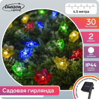 Гирлянда Нить 4.5 м с насадками Лилии, 30 LED, свечение белое, 2 режима, солнечная батарея - купить с доставкой
