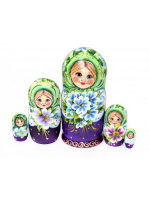 Матрешка Наташа с фиалками, зеленая, 14см - купить с доставкой