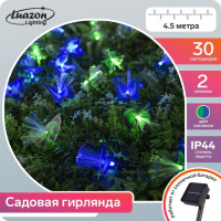 Гирлянда Нить 4.5 м с насадками Бабочки, IP44, 30 LED, свечение синее/зелёное, 2 режима, солнечная б - купить с доставкой