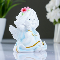 Фигура декоративная Малышка-ангел с цветами в волосах - купить с доставкой