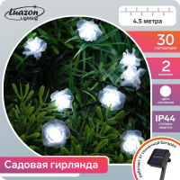 Гирлянда Нить 4.5 м с насадками Розы, IP44, 30 LED, свечение белое, 2 режима, солнечная батарея - купить с доставкой
