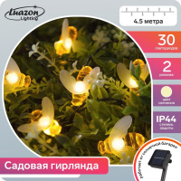 Гирлянда Нить 4.5 м с насадками Пчёлки, IP44, тёмная нить, 30 LED, свечение тёплое белое, 2 режима,  - купить с доставкой