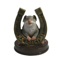 Фигурка декоративная Крыса с бронзовой подковой На счастье (серая) - купить с доставкой