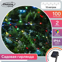 Гирлянда Нить 10 м роса, IP44, серебристая нить, 100 LED, свечение мульти, 2 режима, солнечная батар - купить с доставкой
