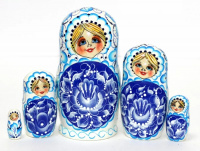 Матрешка Гжель Белый платок, 17см - купить с доставкой