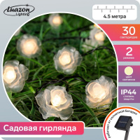 Гирлянда Нить 4.5 м с насадками Розы, IP44, 30 LED, свечение теплое белое, 2 режима, солнечная батар - купить с доставкой