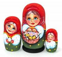 Матрешка Лиза с цыплятами красная, 11см - купить с доставкой