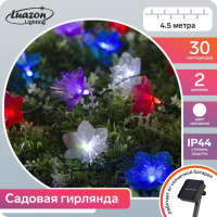 Гирлянда Нить 4.5 м с насадками Цветы, IP44, тёмная нить, 30 LED, свечение тёплое белое, 2 режима, с - купить с доставкой