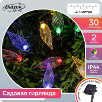 Гирлянда Нить 4.5 м с насадками Листья, IP44, 30 LED, свечение мульти, 2 режима, солнечная батарея - купить с доставкой