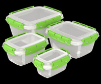 Набор контейнеров герметичных №2, 4шт (0,38л; 0,8л; 1,5л; 2,5л), салатовые зажимы - купить с доставкой