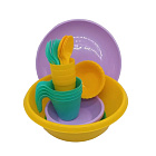 Набор посуды для пикника №8 Выходные на 4 персоны, желто-сиреневый, 30 предметов