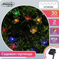 Гирлянда Нить 4.5 м с насадками Ромашки, IP44, 30 LED, свечение мульти, 2 режима, солнечная батарея - купить с доставкой