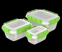 Набор контейнеров герметичных №3, 3шт (0,38л; 0,8л; 1,5л), салатовые зажимы - купить с доставкой