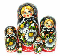Матрешка Ромашки черные, 17см - купить с доставкой